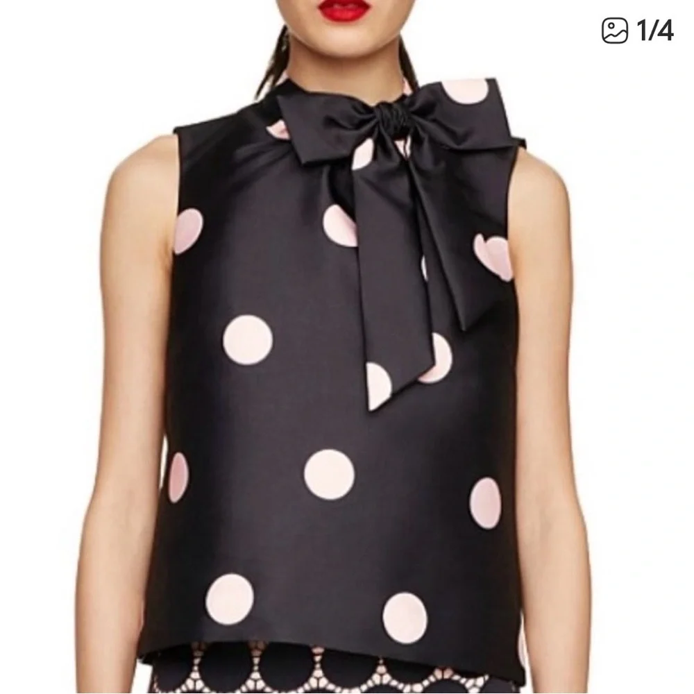 Kate Spade Elegant Polka Dot Bow blouse and matching Skirt size 12 - Picture 2 of 9